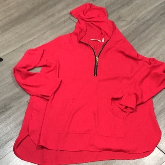 Soft Surroundings Red Zip Front Pull-Over Chiffon Blouse with Hood size L - Picture 4 of 9